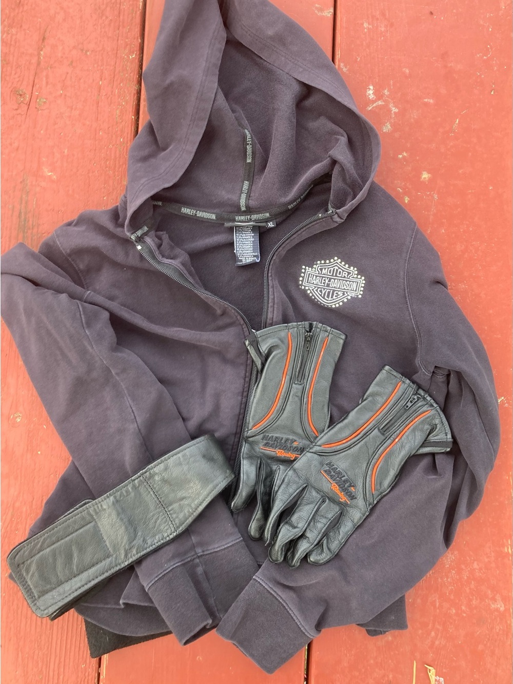 Harley-Davidson Bundle—Hoodie + Leather Riding Gloves and Headband/Earwarmer
